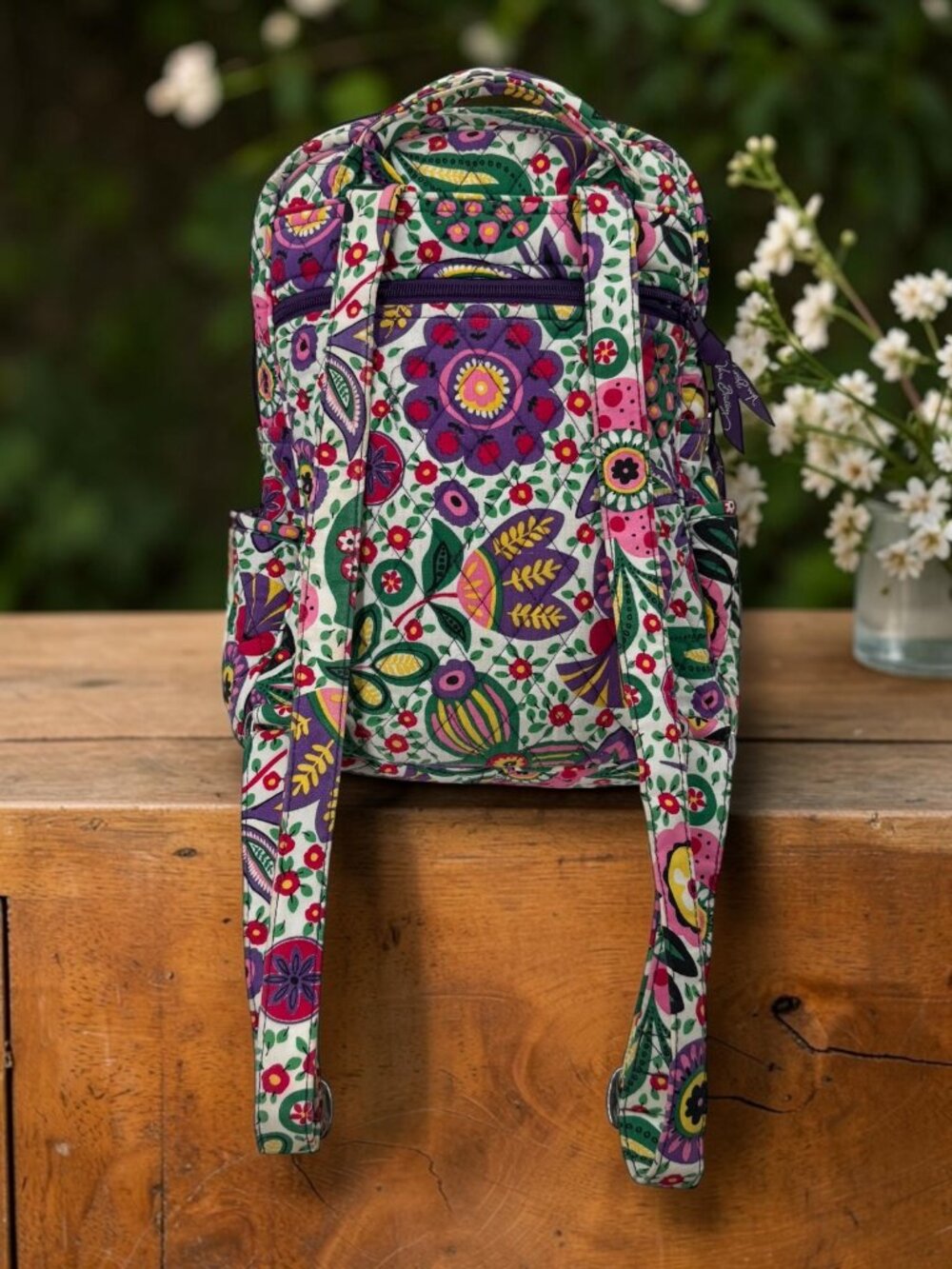 Vera Bradley Ribbons Pattern Quilted Cotton Backpack - Picture 3 of 8